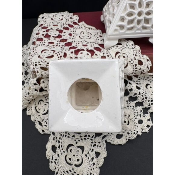 Pair Vintage Candle Holders Ardalt Artware Japan Openwork White Porcelain - Picture 3 of 8